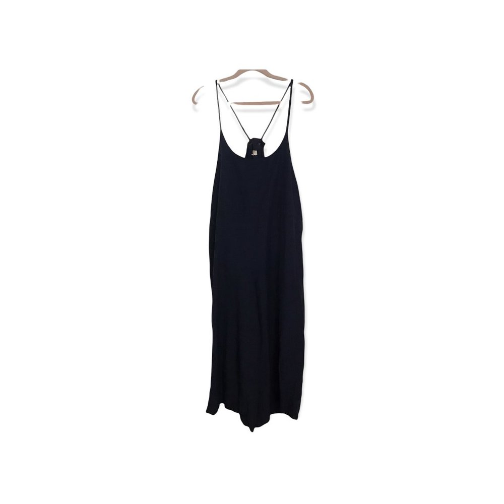 World Market Navy Blue Cotton Linen Blend Wide Leg Overalls